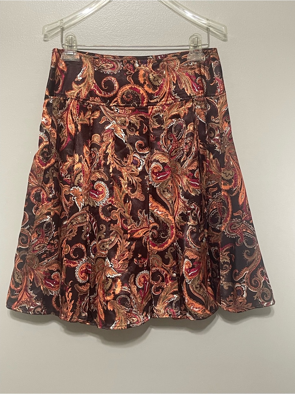 Vintage 90s Worthington Paisley Midi Skirt Womens 8 Satin Boho Y2K Swing Fairy